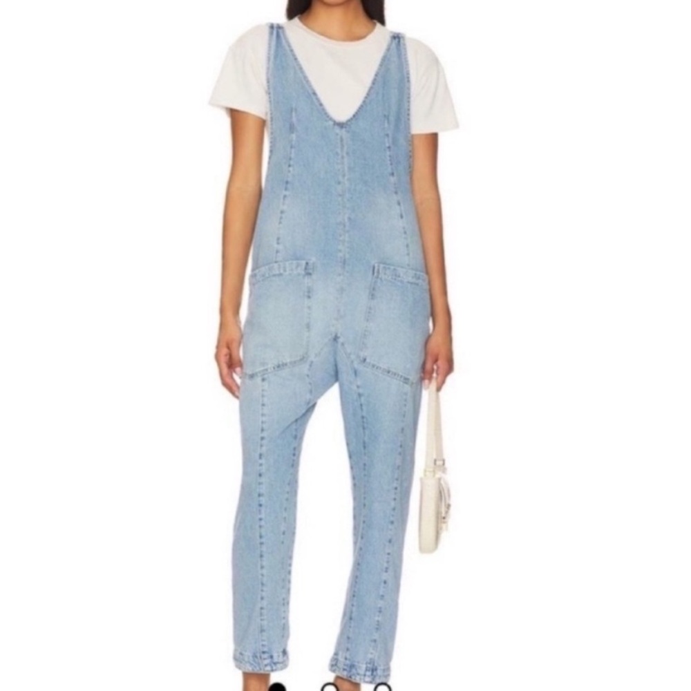 Free People We The Free High Roller Overalls jumpsuit in Whimsy Blue